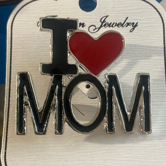 Jewelry - I Love Mom Enamel Brooch/Pin - Black & Red Heart